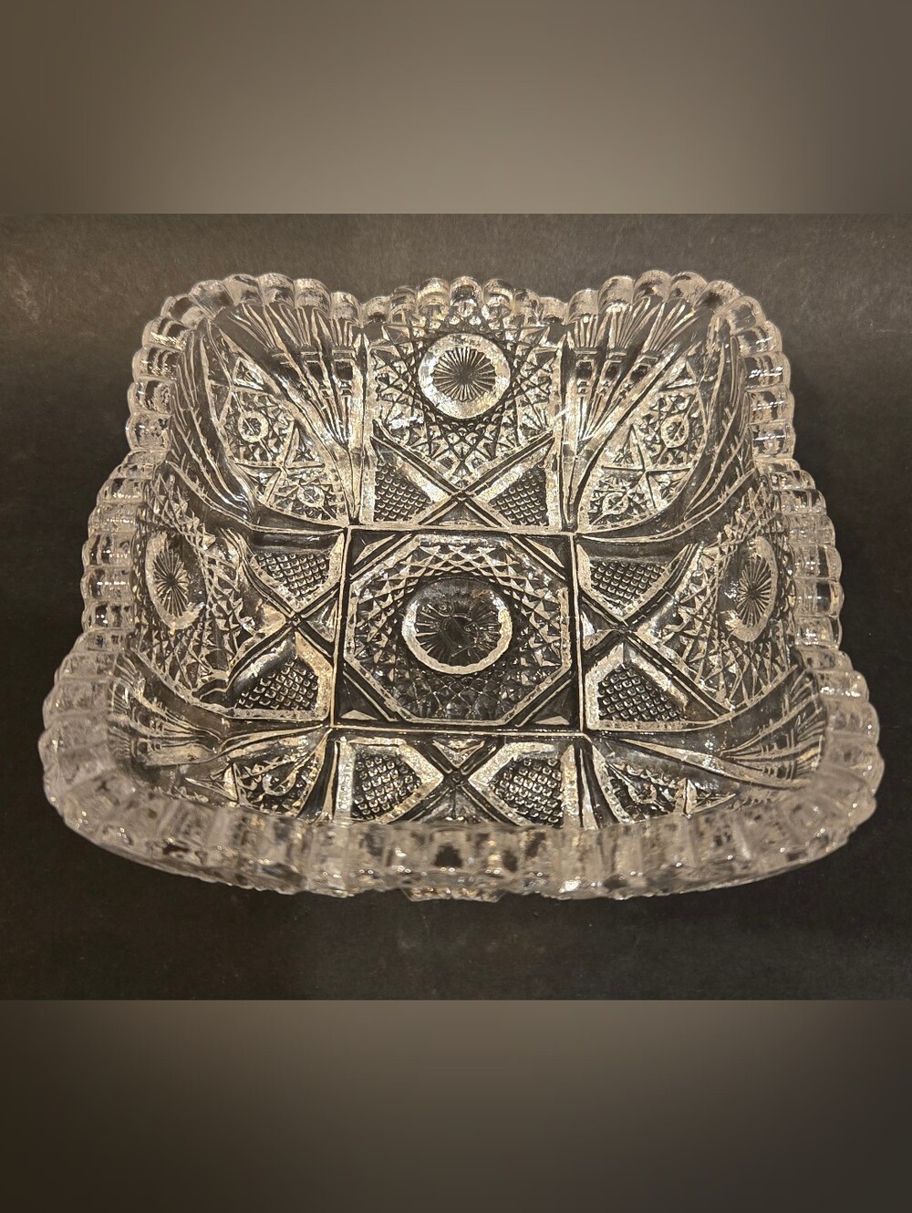 Vintage EAPG Lenox Imperial Glass Clear Sawtooth Square Dish